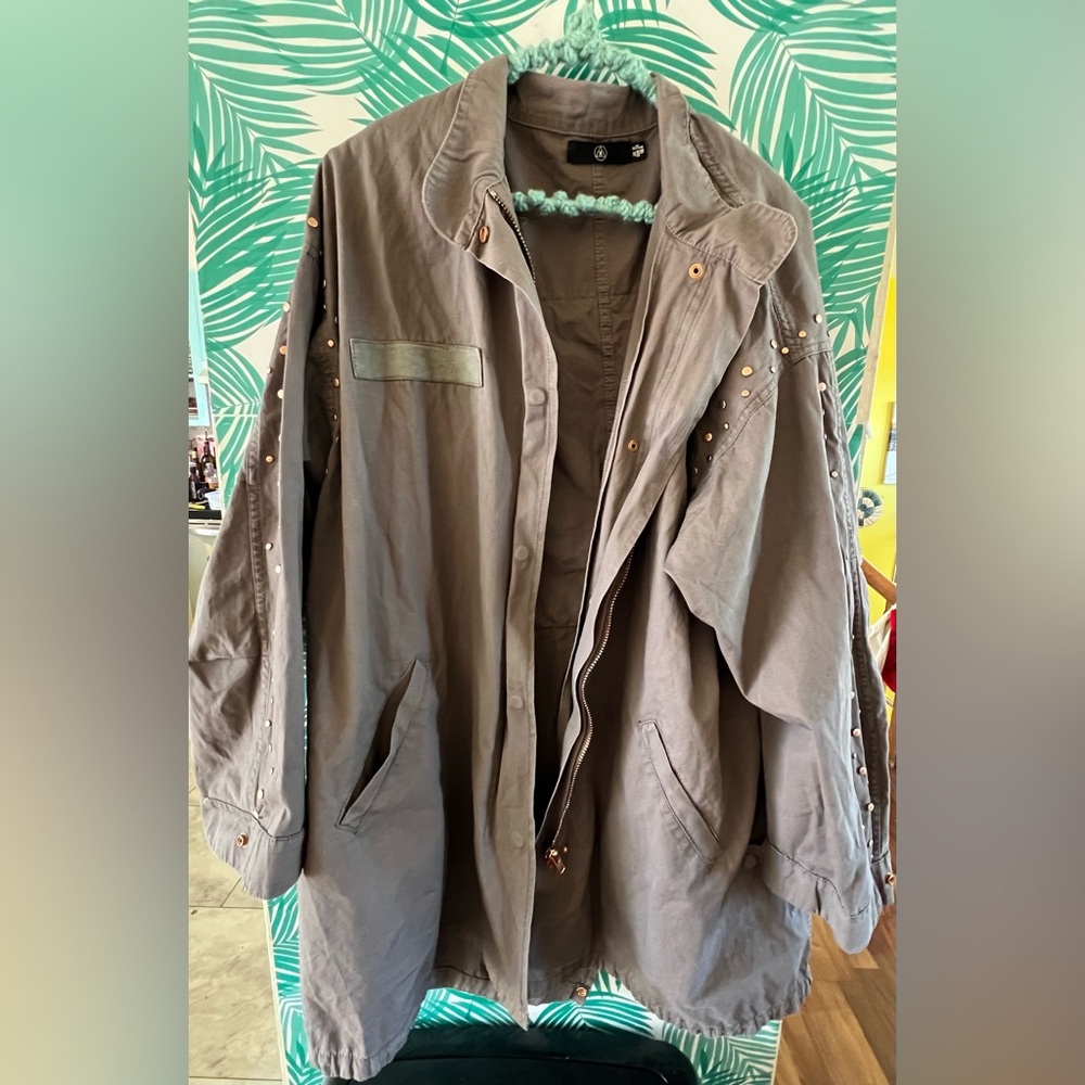 Missguided military olive jacket w/ studs & sequin application on back